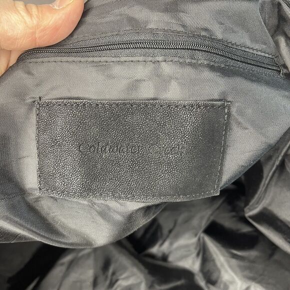 Coldwater Creek Black Polyurethane Hobo Shoulder Bag Purse Bamboo Trim Handles - Picture 5 of 9